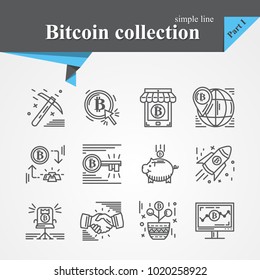 Bitcoin outline icon set isolated on a white background.Modern of thin line and flat icons collection .Linear trendy symbols set.Premium qualityCryptocurrency,blockchain.PartI