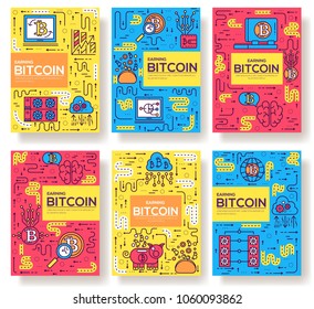Bitcoin  outline icons collection set. Modern technologies linear symbol pack. Template of thin line icons, logo, symbols, pictogram and flat illustrations concept.