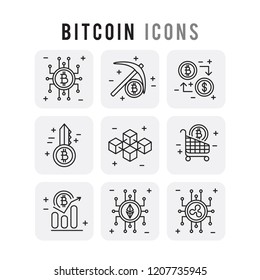 Bitcoin Outline Set Icons Thin Style Pictogram Minimalist