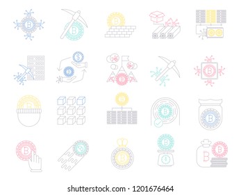 Bitcoin outline vector icons set.