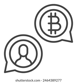 Bitcoin P2P Vector Criptomoneda en Speech Bubble concepto icono o Iniciar sesión estilo de línea delgada
