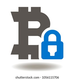 Bitcoin Padlock Icon Vector. Secure Cryptocurrency Digital Web Money Fintech ICO Technology Illustration. Security Bit Coin Lock Logo Symbol.