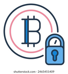 Bitcoin with Padlock vector Cryptocurrency security concept colored icon or sign