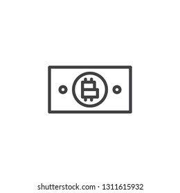 Bitcoin paper money line icon. linear style sign for mobile concept and web design. Crypto currency money outline vector icon. Symbol, logo illustration. Pixel perfect vector graphics