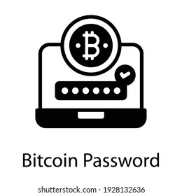 
Bitcoin password icon in editable style, online cryptocurrency,