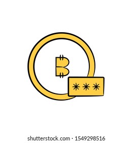 bitcoin and password icon, bitcoin encryption concept