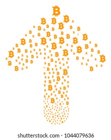 Bitcoin pattern created in the collection of forward target arrow. Up movement arrow shape organized from bitcoin pictographs.
