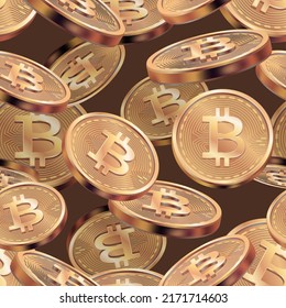 Patrón de bitcoin. Tecnologías de bloqueo web de monedas criptomonetarias realistas vector adecuado fondo sin fisuras