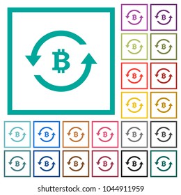Bitcoin pay back flat color icons with quadrant frames on white background