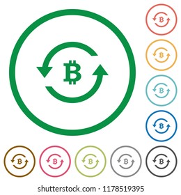 Bitcoin pay back flat color icons in round outlines on white background
