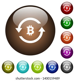 Bitcoin pay back white icons on round color glass buttons