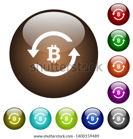 Bitcoin pay back white icons on round color glass buttons