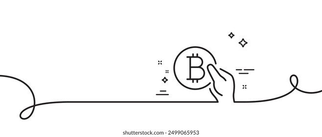 Icono de línea de pago de Bitcoin. Línea continua con rizo. Signo de moneda de criptomoneda. Símbolo de criptomoneda. Cinta de esquema único de pago de Bitcoin. Patrón de curva de bucle. Vector