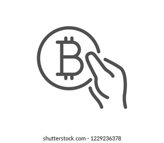 Bitcoin pay line icon. Cryptocurrency coin sign. Crypto money symbol. Quality design flat app element. Editable stroke Bitcoin pay icon. Vector