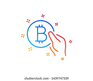 Bitcoin pay line icon. Cryptocurrency coin sign. Crypto money symbol. Gradient design elements. Linear bitcoin pay icon. Random shapes. Vector