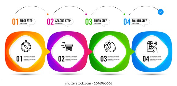 Bitcoin pay, Mineral oil and Travel compass line icons set. Timeline steps. Delivery shopping sign. Mobile payment, Organic tested, Trip destination. Online buying. Business set. Vector