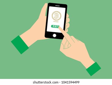 Bitcoin payment by smartphone on  background. flat design vector illustration/eps10