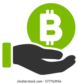 Bitcoin Payment Hand vector pictogram. Illustration style is a flat iconic bicolor eco green and gray symbol on white background.
