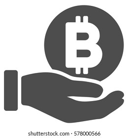Bitcoin Payment Hand vector pictograph. Illustration style is a flat iconic gray symbol on white background.