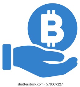 Bitcoin Payment Hand vector pictograph. Illustration style is a flat iconic cobalt symbol on white background.