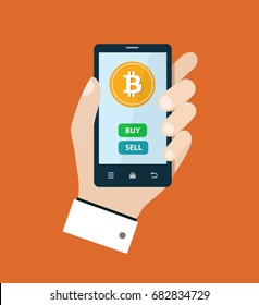 Bitcoin payment internet shopping flat illustration. Buy for bitcoin. Eps 10