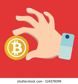 Bitcoin payment method, Hand holds bit coin.