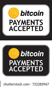 Bitcoin payments accepted sign. Vector door business sticker with payment details. Cryptocurrency banking payment accepted. Pay for e-business coin Electronic crypto system in real life