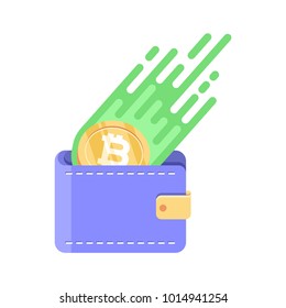 Bitcoin. Physical bit coin. Digital currency. Cryptocurrency. Golden coin with bitcoin symbol. Bitcoin with flat design style. stock vector illustration. bitcoin wallet in flat design style