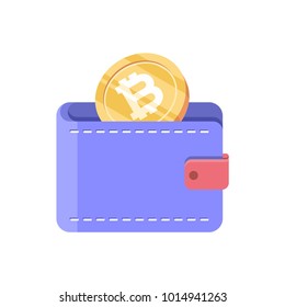 Bitcoin. Physical bit coin. Digital currency. Cryptocurrency. Golden coin with bitcoin symbol. Bitcoin with flat design style. stock vector illustration. bitcoin wallet in flat design style