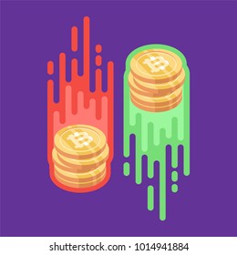 Bitcoin. Physical bit coin. Digital currency. Cryptocurrency. Golden coin with bitcoin symbol. Bitcoin with flat design style. stock vector illustration.