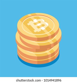 Bitcoin. Physical bit coin. Digital currency. Cryptocurrency. Golden coin with bitcoin symbol. Bitcoin with flat design style. stock vector illustration.