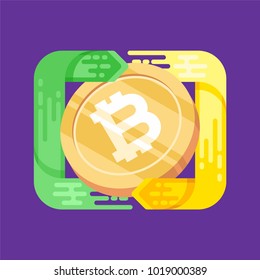 Bitcoin. Physical bit coin. Digital currency. Cryptocurrency. Golden coin with bitcoin symbol. Bitcoin with flat design style. stock vector illustration.