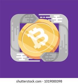 Bitcoin. Physical bit coin. Digital currency. Cryptocurrency. Golden coin with bitcoin symbol. Bitcoin with flat design style. stock vector illustration.