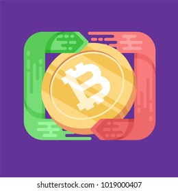Bitcoin. Physical bit coin. Digital currency. Cryptocurrency. Golden coin with bitcoin symbol. Bitcoin with flat design style. stock vector illustration.