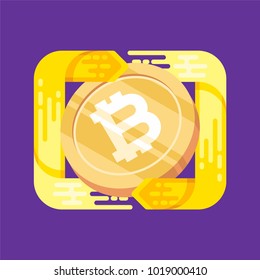 Bitcoin. Physical bit coin. Digital currency. Cryptocurrency. Golden coin with bitcoin symbol. Bitcoin with flat design style. stock vector illustration.