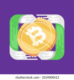 Bitcoin. Physical bit coin. Digital currency. Cryptocurrency. Golden coin with bitcoin symbol. Bitcoin with flat design style. stock vector illustration.
