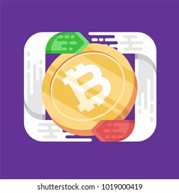 Bitcoin. Physical bit coin. Digital currency. Cryptocurrency. Golden coin with bitcoin symbol. Bitcoin with flat design style. stock vector illustration.