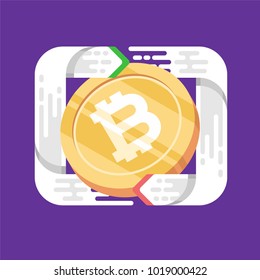 Bitcoin. Physical bit coin. Digital currency. Cryptocurrency. Golden coin with bitcoin symbol. Bitcoin with flat design style. stock vector illustration.