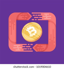 Bitcoin. Physical bit coin. Digital currency. Cryptocurrency. Golden coin with bitcoin symbol. Bitcoin with flat design style. stock vector illustration. bitcoin wallet in flat design style