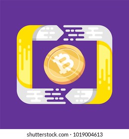 Bitcoin. Physical bit coin. Digital currency. Cryptocurrency. Golden coin with bitcoin symbol. Bitcoin with flat design style. stock vector illustration. bitcoin wallet in flat design style