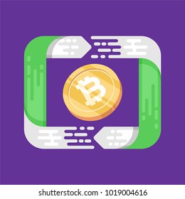 Bitcoin. Physical bit coin. Digital currency. Cryptocurrency. Golden coin with bitcoin symbol. Bitcoin with flat design style. stock vector illustration. bitcoin wallet in flat design style