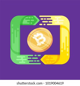 Bitcoin. Physical bit coin. Digital currency. Cryptocurrency. Golden coin with bitcoin symbol. Bitcoin with flat design style. stock vector illustration. bitcoin wallet in flat design style