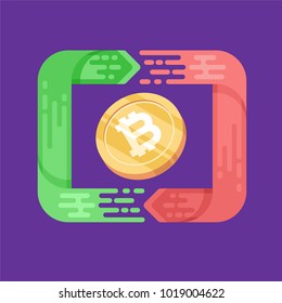 Bitcoin. Physical bit coin. Digital currency. Cryptocurrency. Golden coin with bitcoin symbol. Bitcoin with flat design style. stock vector illustration. bitcoin wallet in flat design style