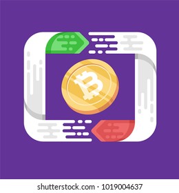 Bitcoin. Physical bit coin. Digital currency. Cryptocurrency. Golden coin with bitcoin symbol. Bitcoin with flat design style. stock vector illustration. bitcoin wallet in flat design style