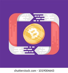 Bitcoin. Physical bit coin. Digital currency. Cryptocurrency. Golden coin with bitcoin symbol. Bitcoin with flat design style. stock vector illustration. bitcoin wallet in flat design style