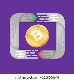 Bitcoin. Physical bit coin. Digital currency. Cryptocurrency. Golden coin with bitcoin symbol. Bitcoin with flat design style. stock vector illustration. bitcoin wallet in flat design style