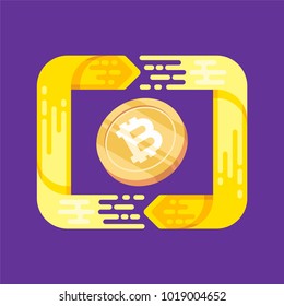Bitcoin. Physical bit coin. Digital currency. Cryptocurrency. Golden coin with bitcoin symbol. Bitcoin with flat design style. stock vector illustration. bitcoin wallet in flat design style