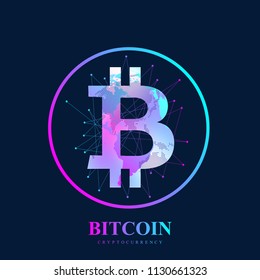 Bitcoin. Physical bit coin. Bitcoin digital currency coin damage world finance system. Cryptocurrency. Virtual money. Vector illustration