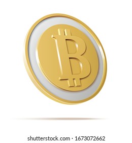 Bitcoin. Physical bit coin. Digital currency. Cryptocurrency. Golden coin with bitcoin symbol isolated on white background. Stock vector illustration