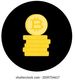 Bitcoin. Physical bit coin. Digital currency. Cryptocurrency. Golden coin with bitcoin symbol. Bitcoin with flat design style. on black background stock vector illustration.